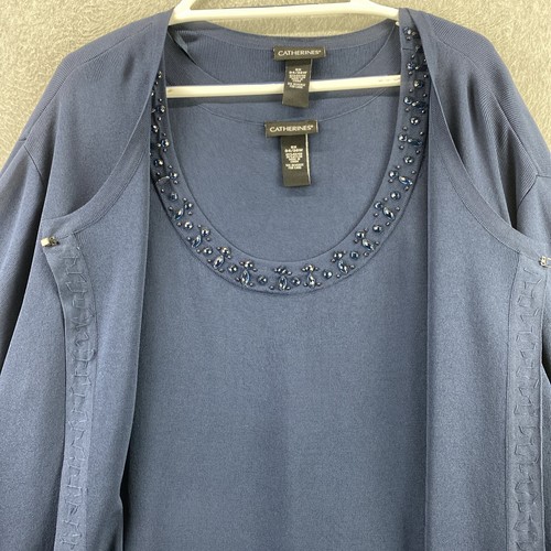 Catherines Open Front Cardigan with Tank Top 2PC Plus 5XL 34/36W Blue Blingy NEW - Picture 8 of 14