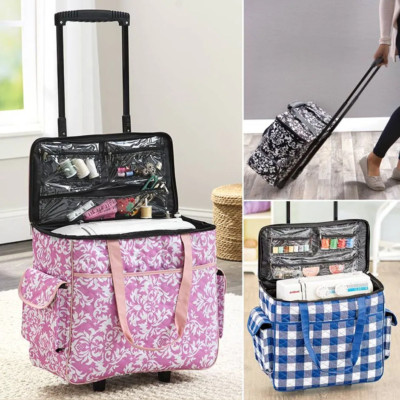 Rolling Sewing Machine Tote Craft Yarn Storage Cart Portable Bag Case Organizer