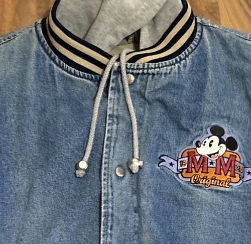 Vintage Disney Catelog Varsity Steppjacke Denim Kapuze Druckknopf Mickey Mouse Mantel LG - Bild 18 von 24