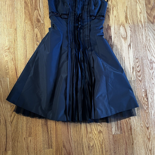 BCBGMAXAZRIA Black Taffeta Beaded Pleat Dress Size 4 Bodycon Mini - Picture 4 of 20