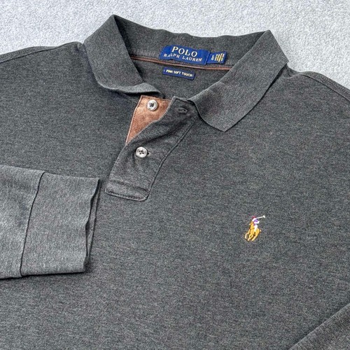 Polo Ralph Lauren uomo L grigia manica lunga polo Pima carne pony golf classico