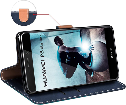 Custodia per Huawei P8 Lite 2017, Cover a Libro Magnetica Custodia in Pelle per - Foto 5 di 12