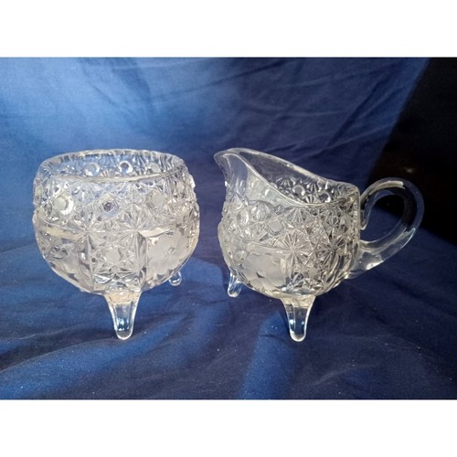 Footed Sugar Creamer Set Vtg Cut Bohemia Czech Crystal Pinwheel Star Design 24 p - Picture 7 of 7