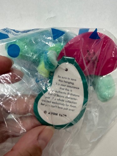 Vintage Avon Full O Beans Rocky Rhino July Plush 7” Blue Green - Picture 9 of 9