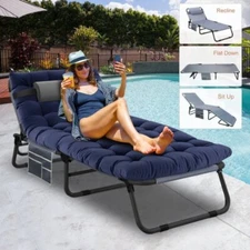 H&ZT Camping Cot Bed Adult Reclining Folding Chaise with Pillow Mat Cot Bed