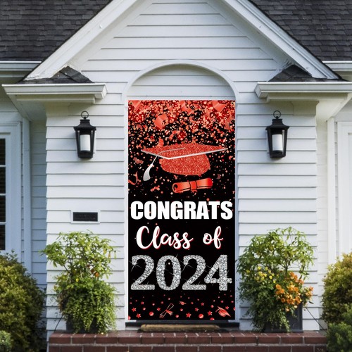 2024 Black Red Graduation Decorations Class of 2024 Red Congrats Grad Door Ba... - Picture 5 of 8