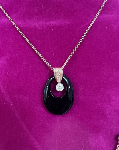 Cadena Colgante de Ónix Negro Diamante Solitario Oro Rosa 14K Natural .26CT G/VS NUEVA - Imagen 2 de 24
