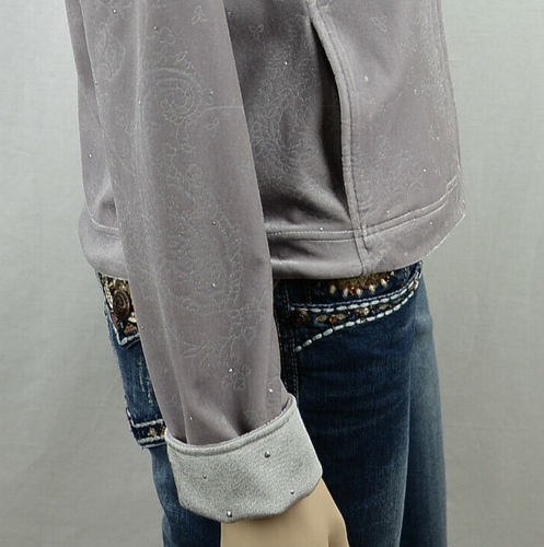 St John Sport Womens NWT Stretch Zip Jacket Size S Silver Floral Rhinestone - Picture 9 of 11