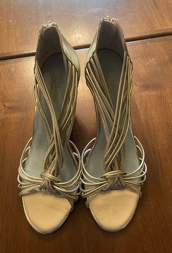 Seychelles Womens Shoes Size 9.5 Gold Metallic Leather Open Toe Block Heel Pumps - Picture 13 of 13