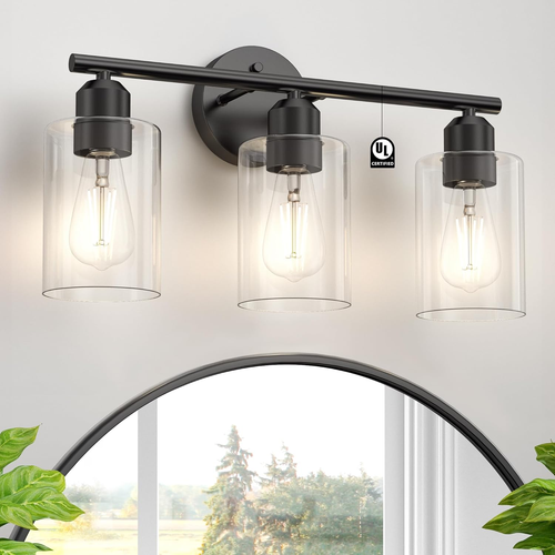 Bathroom Vanity Light Fixtures Matte Black Bathroom Lighting Fixture, 3 Lights B