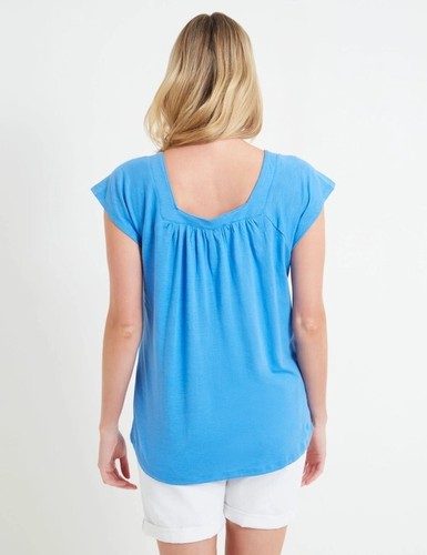 Cobalt BLUE Short Sleeve Slub Square Neck Tee Size 12 - Picture 3 of 3