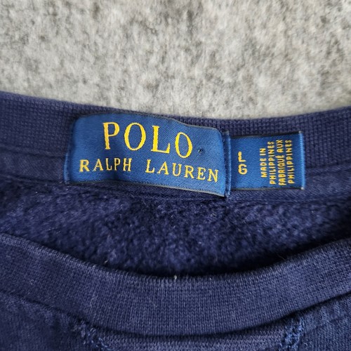 Polo Ralph Lauren Bear Sweater Men's L Navy Cotton Fleece Pullover Ribbed Cuffs - Picture 4 of 7