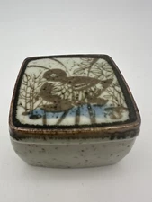 Vintage Enesco Stoneware Duck Trinket Box Keepsake