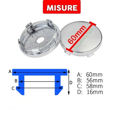 4 Tappi Coprimozzo Cerchi in lega 60mm Daihatsu Cuore Sirion Terios Argento - Foto 2 di 2