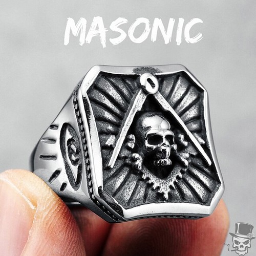 Sculpt Rings™ Freimaurer Totenkopf Punk Rock HipHop Rap Biker Ring Stahl US-Größe 7-13 - Bild 2 von 15