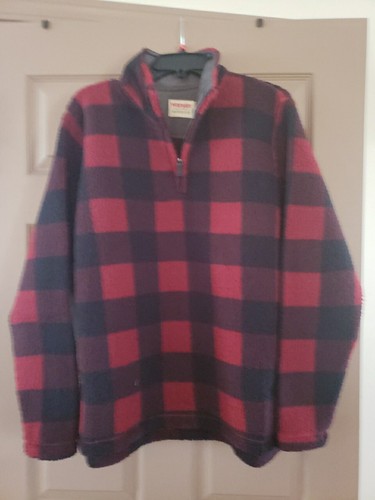 Herrenpullover 1/4 Reißverschluss Pullover Wrangler rot kariert Fleece Gr. Medium - Bild 2 von 3