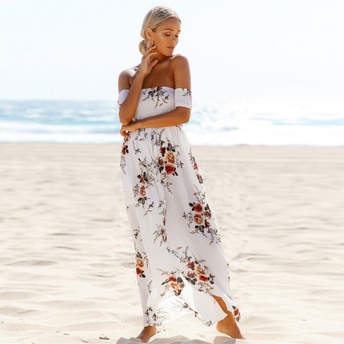 Women's Maxi Boho Dress Floral Summer Beach Cocktail Evening Party Long Sundress - Picture 10 of 12