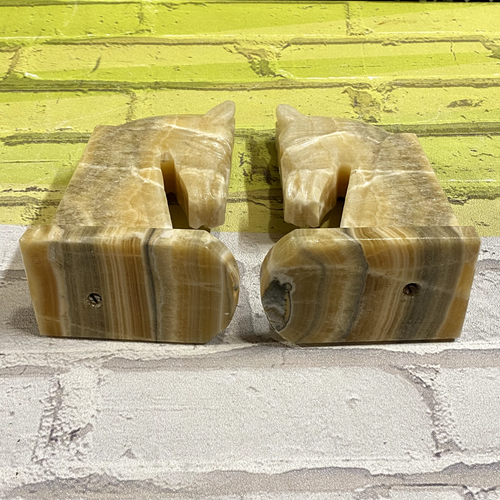 Horse Head Bookends Carved Soapstone Marble Trojan Set Of 2 8" Tall - Picture 5 of 10