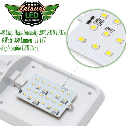 RV LED 12v CEILING FIXTURE DOUBLE DOME LIGHT CAMPER TRAILER RV MARINE W/ Dimmer - Picture 2 of 6