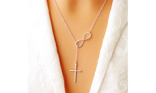 Italienische massive Damen-Halskette Sterlingsilber Infinity Kreuz Lariat