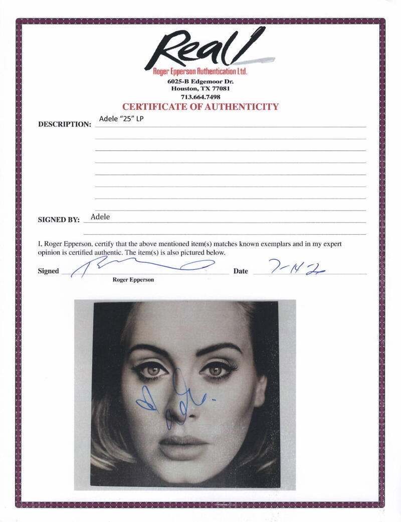 Adele Adkins Signed Autograph Album Vinyl Record - 25 Very