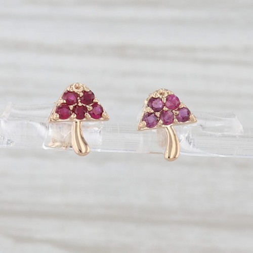 New 0.30ctw Ruby Mushroom Stud Earrings 14k Yellow Gold