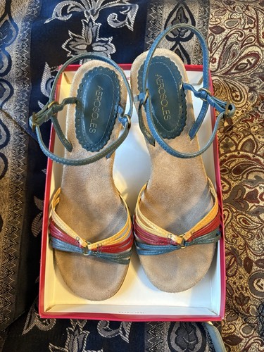 AEROSOLES Leather Rainbow Slingback Heels Strappy Sandals Comfort Cushion S 8 - Picture 2 of 14