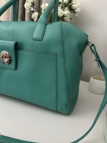 Kate Spade Turquoise Blue Leather Satchel Purse Shoulder Bag XL Weekender Tote - Picture 3 of 17