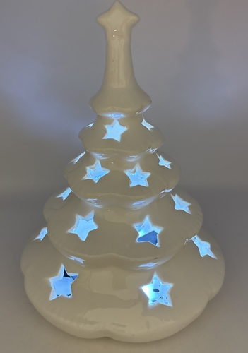 Weißer Porzellan Weihnachtsbaum Stern ausgeschnitten Teelicht oder Batterie Lichter Deko - Bild 1 von 4