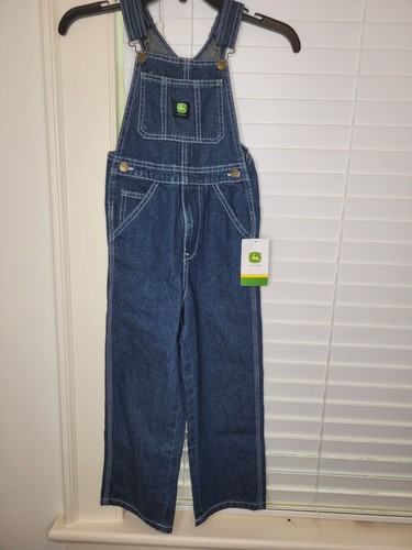 NUOVA salopette John Deere bambino denim taglia 7 blu cotone fattoria classica Easycare
