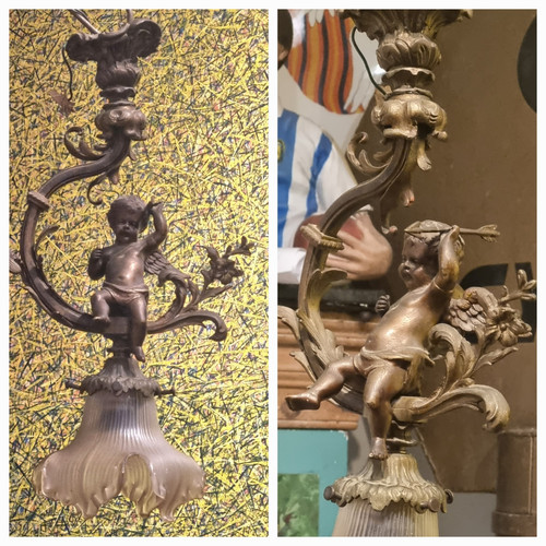 Preciosa Lámpara Ángel Cupido Francesa Antigua de Bronce 35 cm ENVÍO GRATUITO A TODO EL MUNDO - Imagen 6 de 8