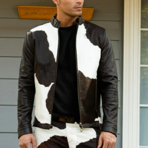 Men's Real Pony Skin Real Leather Suit - Hair-On Genuine Cow Hide Jacket & Pants - Picture 7 of 8