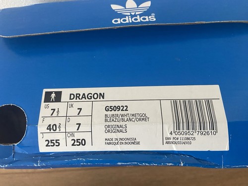 NEW IN BOX ADIDAS ORIGINAL MENS BLUE LEATHER/SUEDE DRAGON TRAINERS SIZE UK 7 - Picture 2 of 7