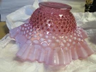 VINTAGE FENTON Cranberry Pink Opalescent 10" Hobnail Art Glass Ruffled Rim Bowl