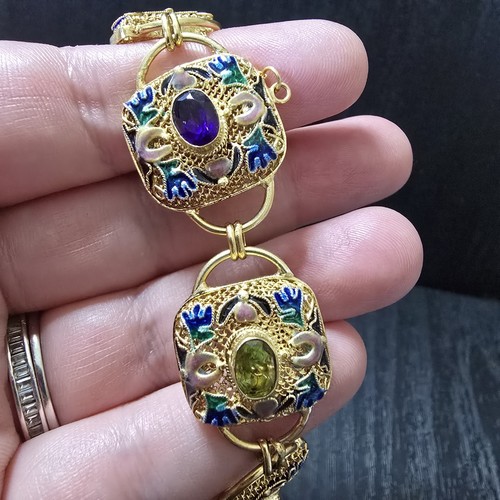 Barbara Garwood Enamel Amethyst Peridot Filigree Bracelet 2012 - Picture 6 of 6