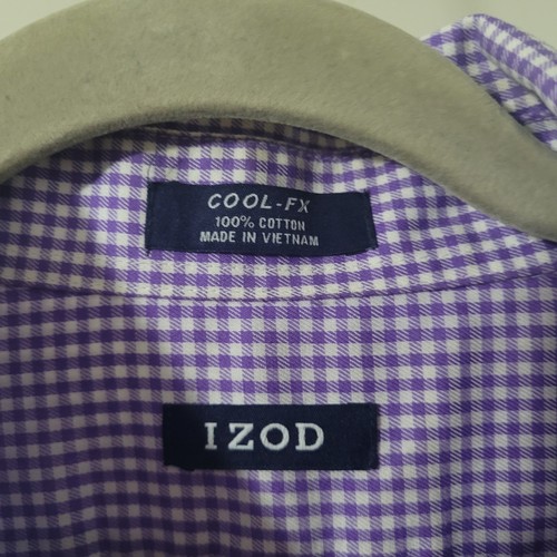 Izod Herren Cool FX Hemd 16 34/35 Lila Kariert Slim Fit Langarm Knopfleiste - Bild 2 von 9