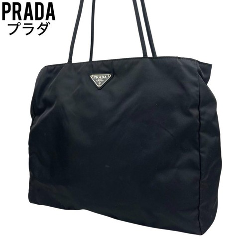 Borsa a mano PRADA tote bag logo nylon pelle nera autentica - Foto 11 di 24