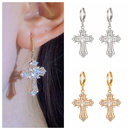 Exquisite Zircon Cross Earrings Retro Rhinestone Ear Stud Girl - Picture 7 of 7