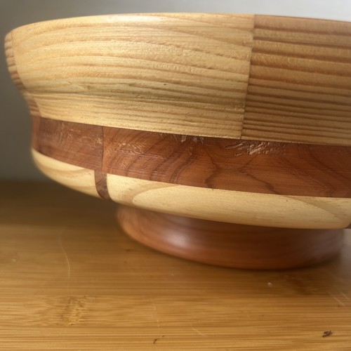 Vintage schöne handgefertigte gedrechselte Holz segmentierte Schale Qualität Handwerkskunst 10" - Bild 11 von 11