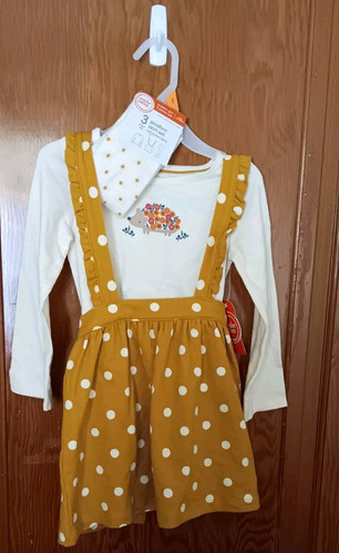 Wonder Nation Toddler Girls 3 PC. Pinafore Skirt Set With Footed Tights- Size 4t - Picture 1 of 8