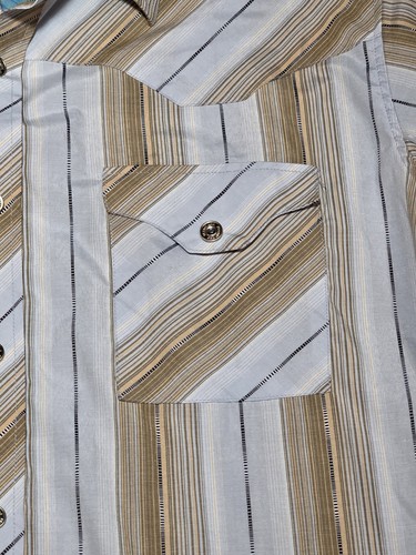 Maxini Shirt Mens MED Brown Striped Snap Button Long Sleeve Western Cowboy- E119 - Picture 3 of 9