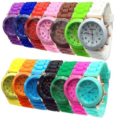 Round Pointer Triple Dial Quartz Watch Silicone Band Unisex Sports Wristwatch