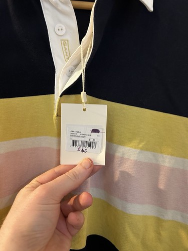 Men's Gant Large Rugger Shirt - BNWT Evening Blue Striped Collared Rugby Shirt - Picture 5 of 8