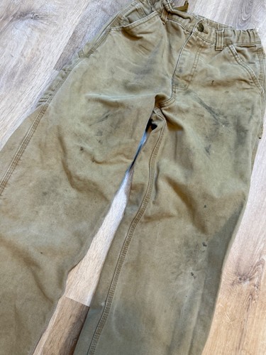 Carhartt Boys Brown Canvas Work Pants Size 14 Adjustable Waist - Picture 2 of 9