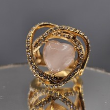 Rose Quartz Heart Ring Sz 8.5 Gold Tone Stainless Steel Missing Crystal Accent