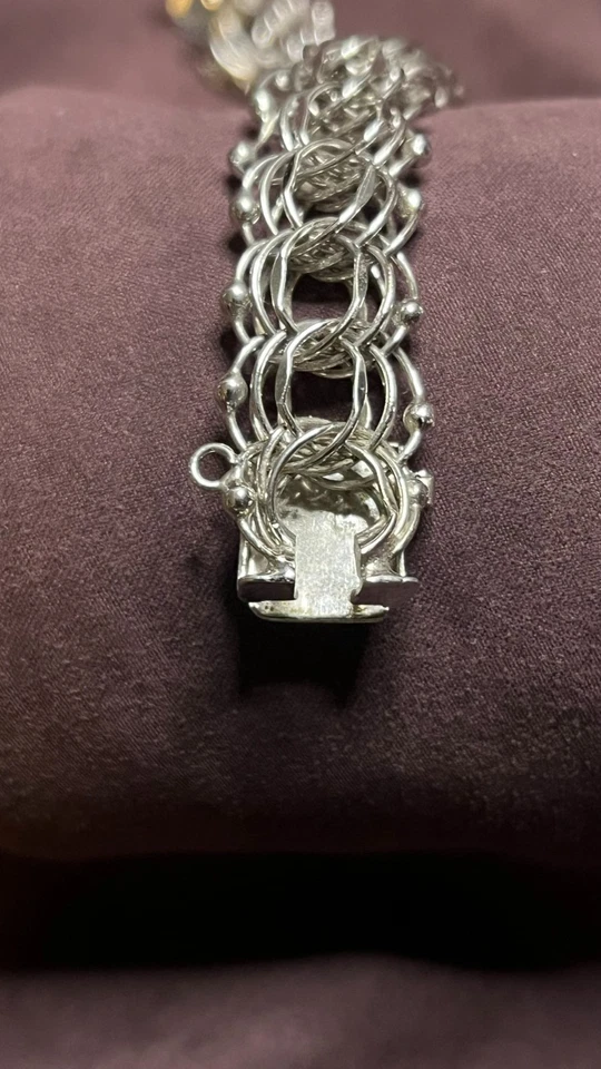 Pulseira berloque prata esterlina pesada 8,5" 26,3 gramas malha 1/2 polegada largura - Imagem 3 de 4