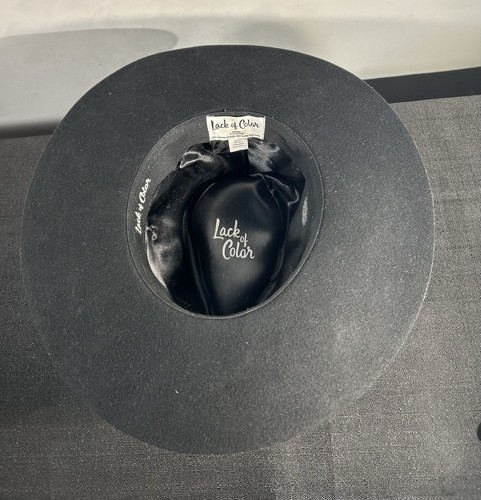 Farblose schwarze Wollmütze mit breiter Krempe und blauem besticktem Band Größe M 57 cm - Bild 14 von 18