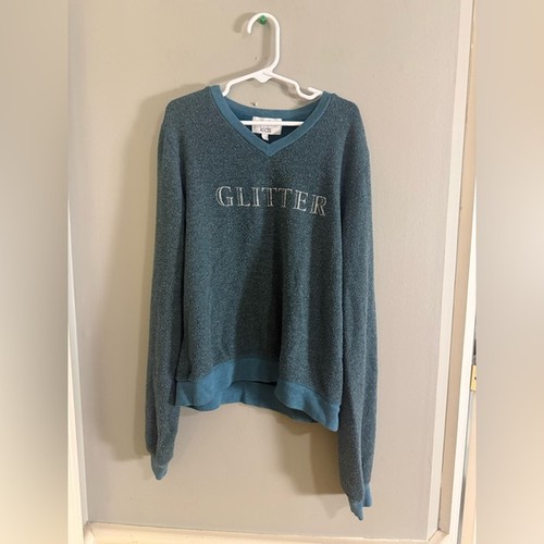 Wildfox Kids Glitter Blue V-Neck Sweatshirt Size 10 Soft Shimmer Pullover - Picture 1 of 6
