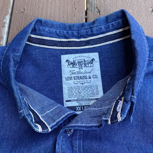 Levi's Denim Shirt Blue XXL 30s Railroad Workwear Style Selvedge Collar Western - Picture 6 of 11