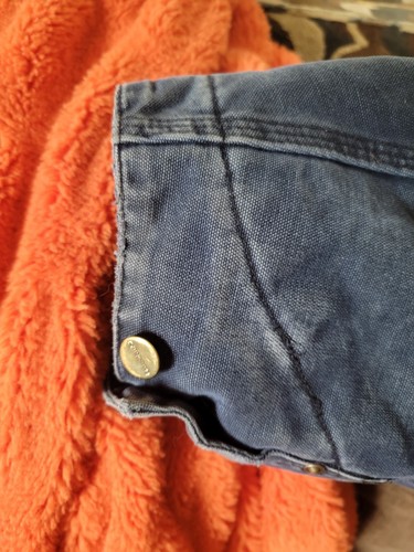 Vintage Detroit Carhartt Mens XL Navy Blue Flannel Blanket Lined Chore Coat USA - Picture 11 of 13